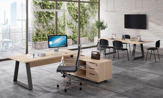 Mesa de oficina y mesa de reuniones grande de estilo industrial